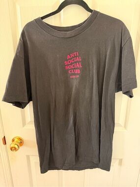 Anti Social Social Club Black Tee with Pink Logo - Berlin Graphic